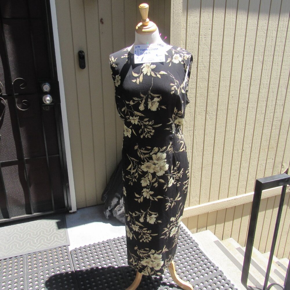 #276. NEW WOMEN'S BLACK/TAN CHIFFON SHIFT DRESS BY R&K  (SIZE 18)